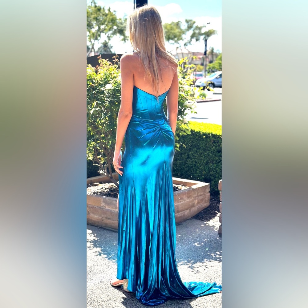 Sherri Hill Strapless Metallic Blue Dress - Picture 2 of 5